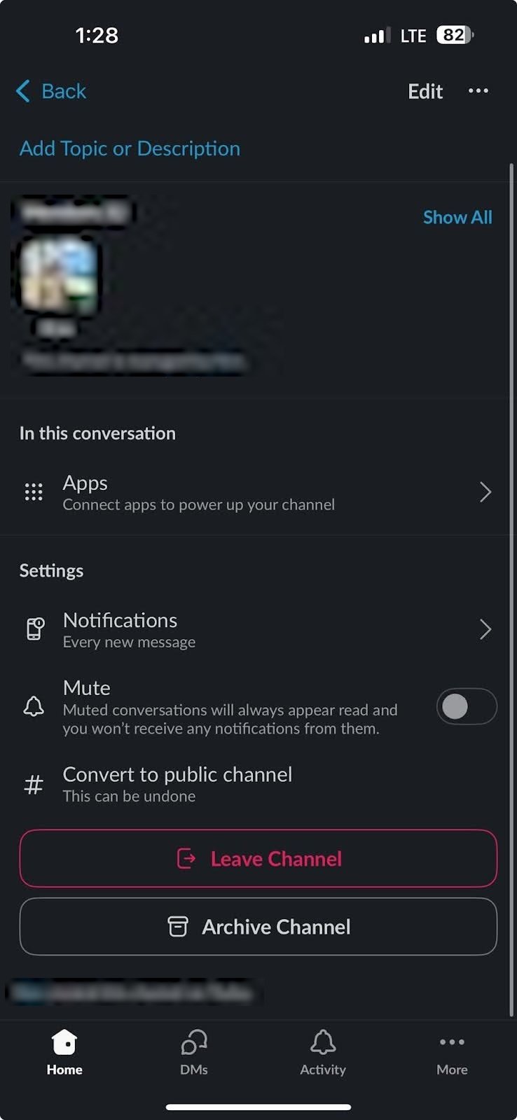 Archive a Slack channel on mobile